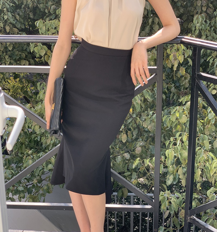 Black long business suit high waist short skirt