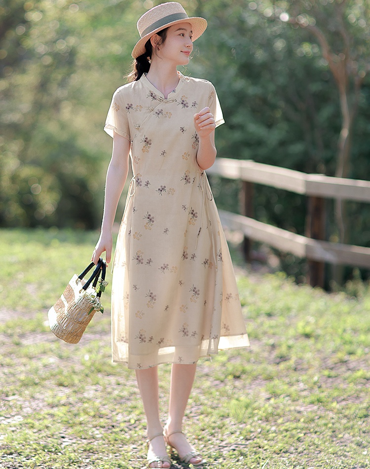 Lady art slim long dress printing summer dress for women