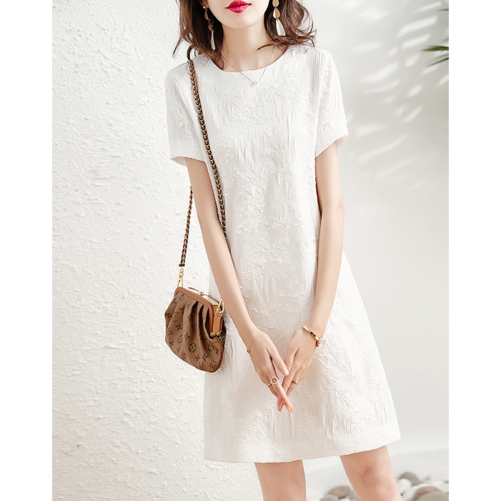 Round neck short sleeve patterns loose dress for women