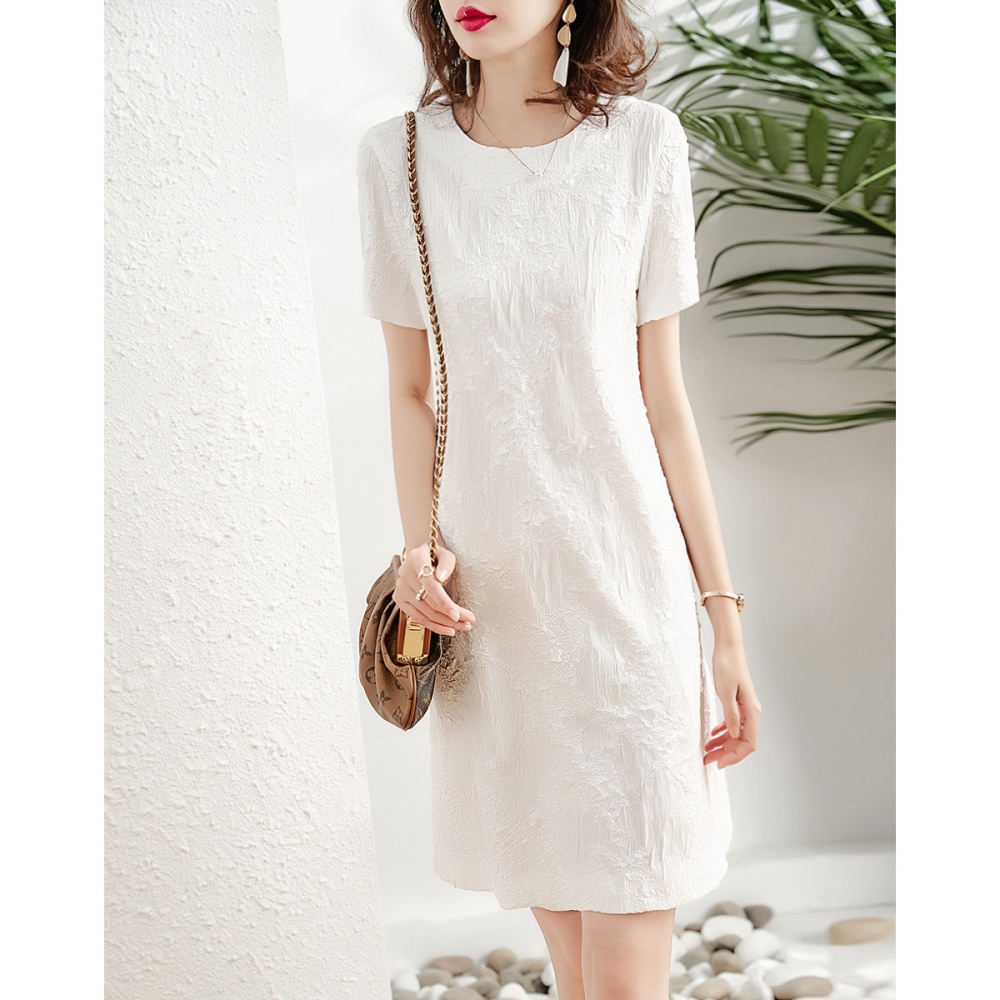 Round neck short sleeve patterns loose dress for women