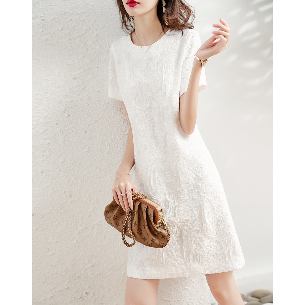 Round neck short sleeve patterns loose dress for women