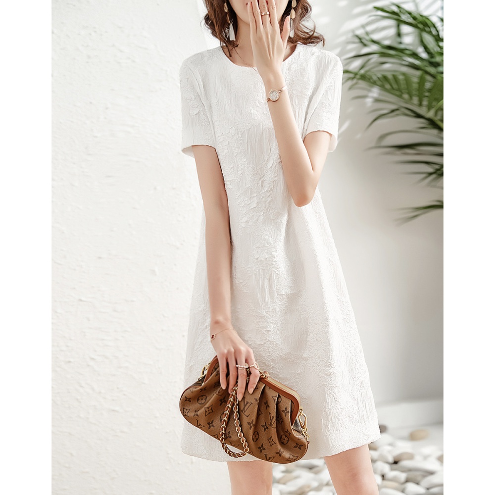 Round neck short sleeve patterns loose dress for women