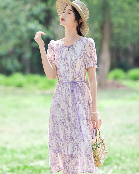Floral summer lady purple France style dress for women