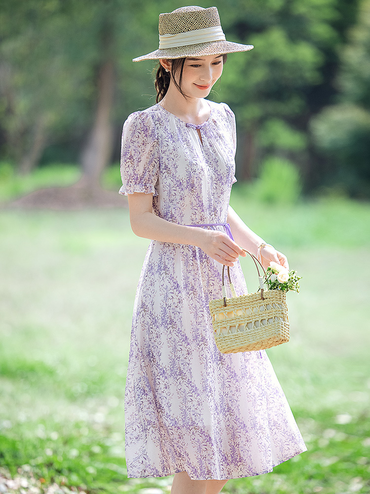 Floral summer lady purple France style dress for women