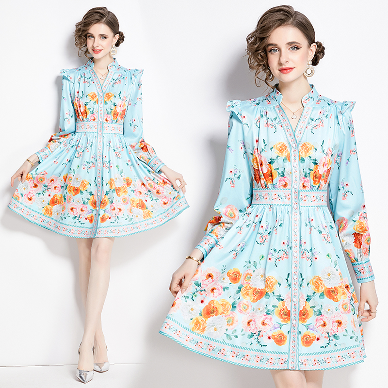 Lantern sleeve short spring and summer retro dress