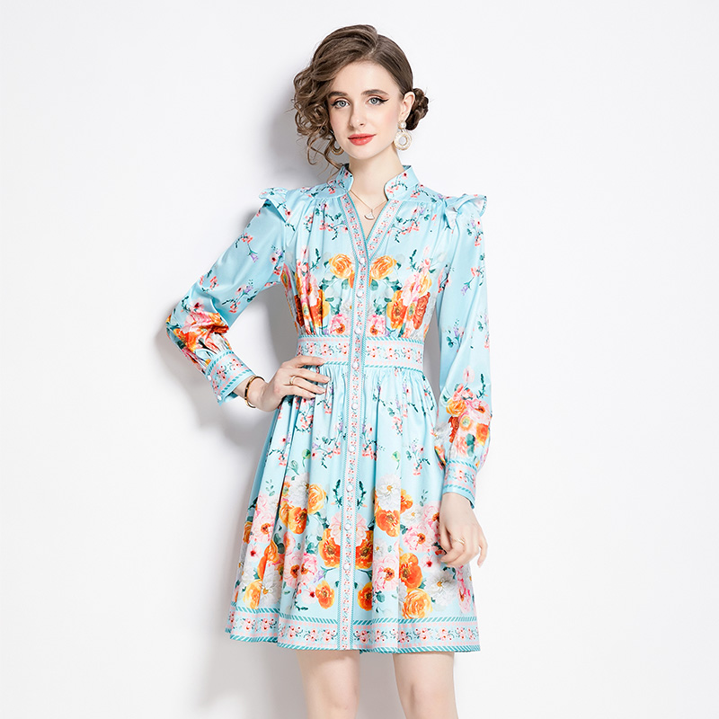 Lantern sleeve short spring and summer retro dress