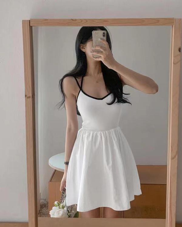 Korean style frenum strap dress small fellow slim dress