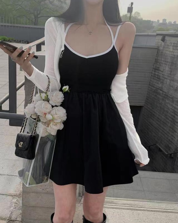 Korean style frenum strap dress small fellow slim dress