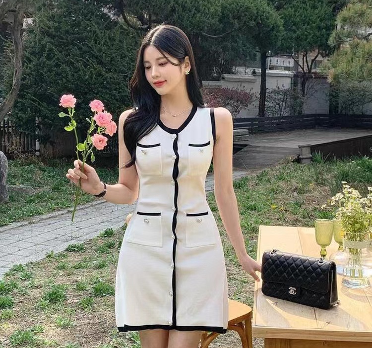 Summer Korean style sleeveless splice mixed colors dress