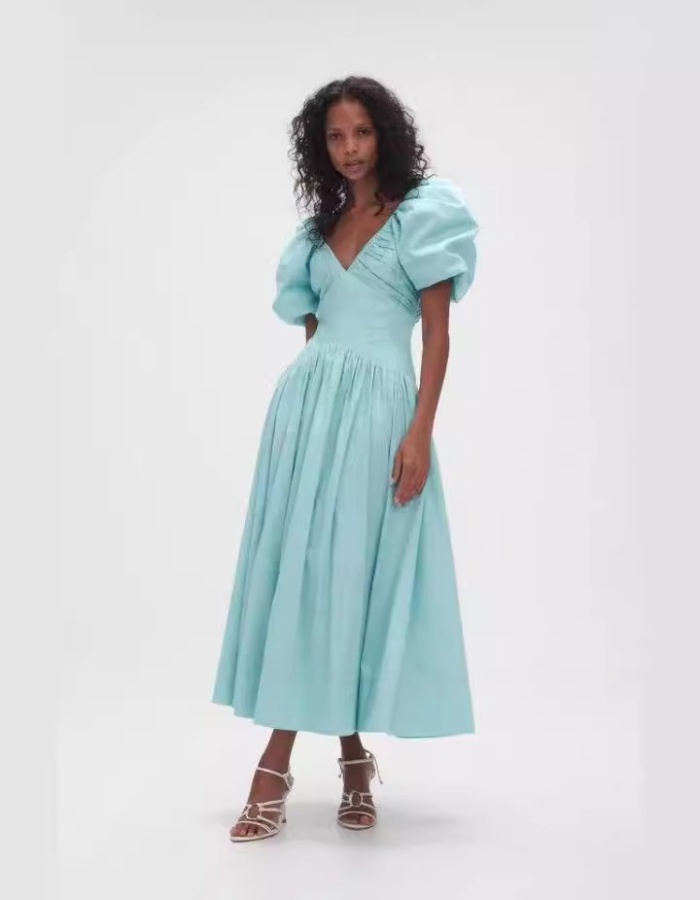 Vacation big skirt dress short sleeve V-neck long dress