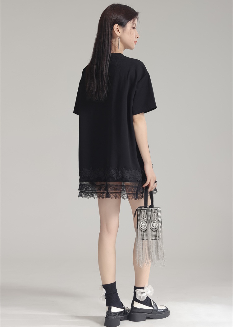 Slim short sleeve beading dress loose splice T-shirt