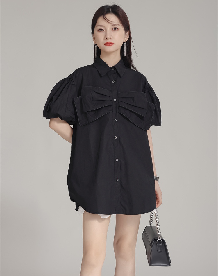 Bow unique puff sleeve small shirt summer niche shirt