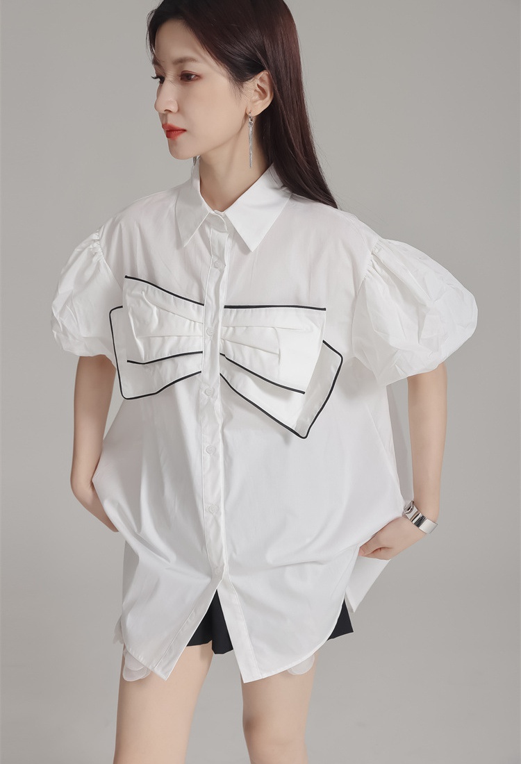 Bow unique puff sleeve small shirt summer niche shirt