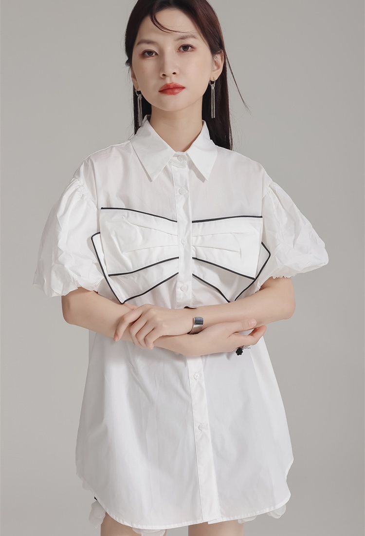 Bow unique puff sleeve small shirt summer niche shirt