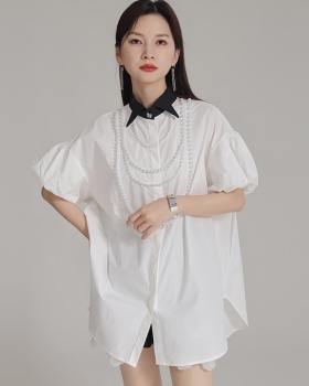 France style puff sleeve shirt unique lazy tops for women