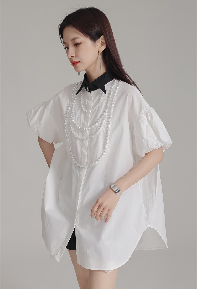 France style puff sleeve shirt unique lazy tops for women