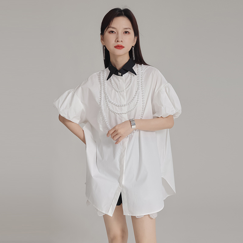 France style puff sleeve shirt unique lazy tops for women