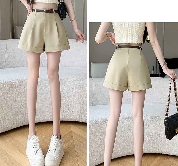 A-line high waist crimping shorts summer Casual belt for women