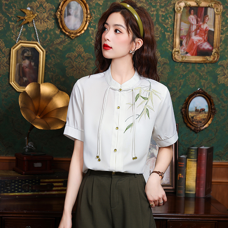 Short sleeve cstand collar tops summer shirt