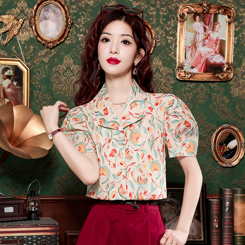 Slim summer tops retro niche shirt for women