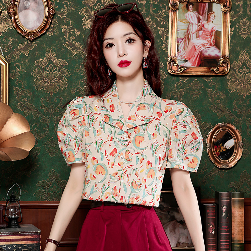 Slim summer tops retro niche shirt for women