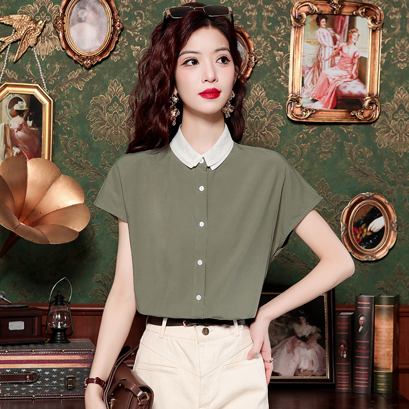 Commuting lapel short sleeve summer thin shirt for women