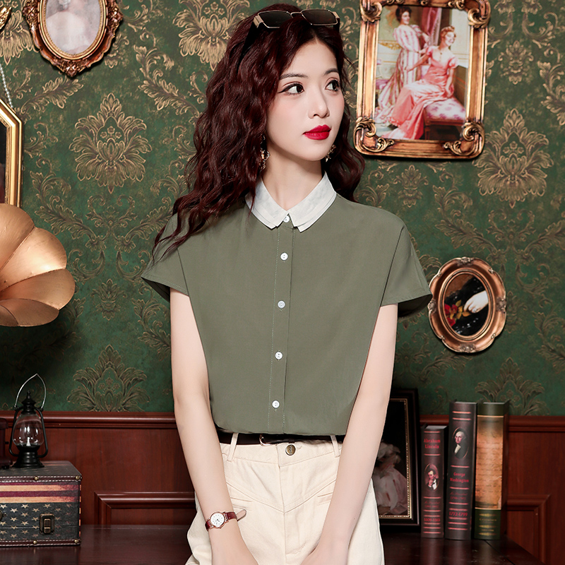 Commuting lapel short sleeve summer thin shirt for women