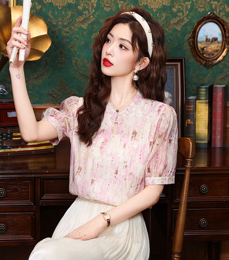 Grace tops short sleeve chiffon shirt for women