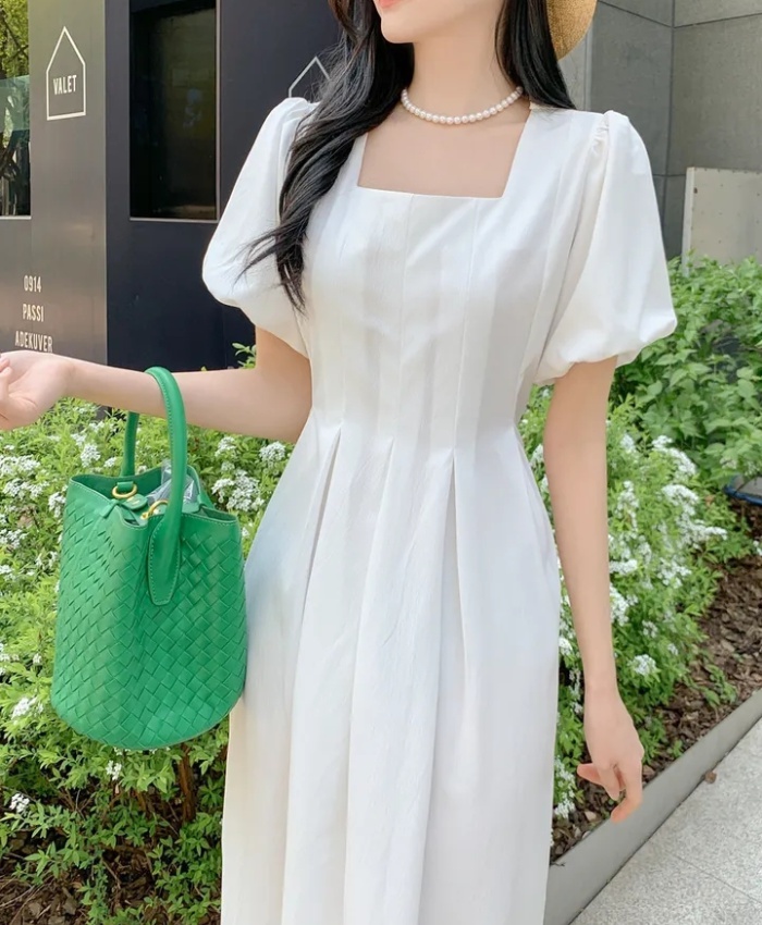 Pinched waist Korean style clavicle summer dress