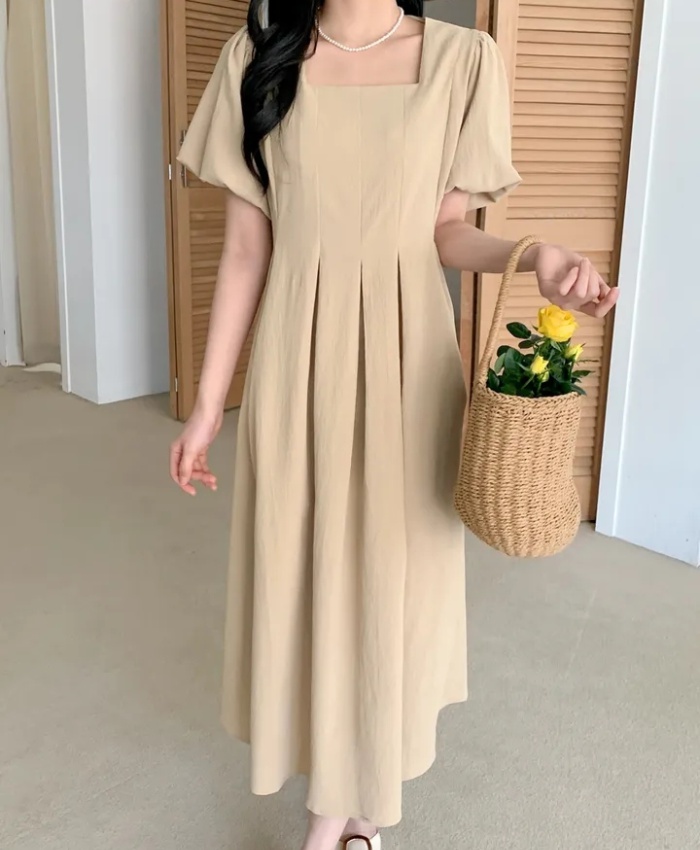 Pinched waist Korean style clavicle summer dress