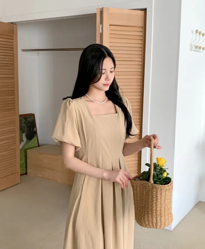 Pinched waist Korean style clavicle summer dress