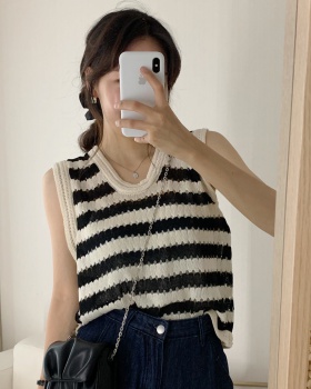 Stripe hollow summer vest knitted Korean style tops