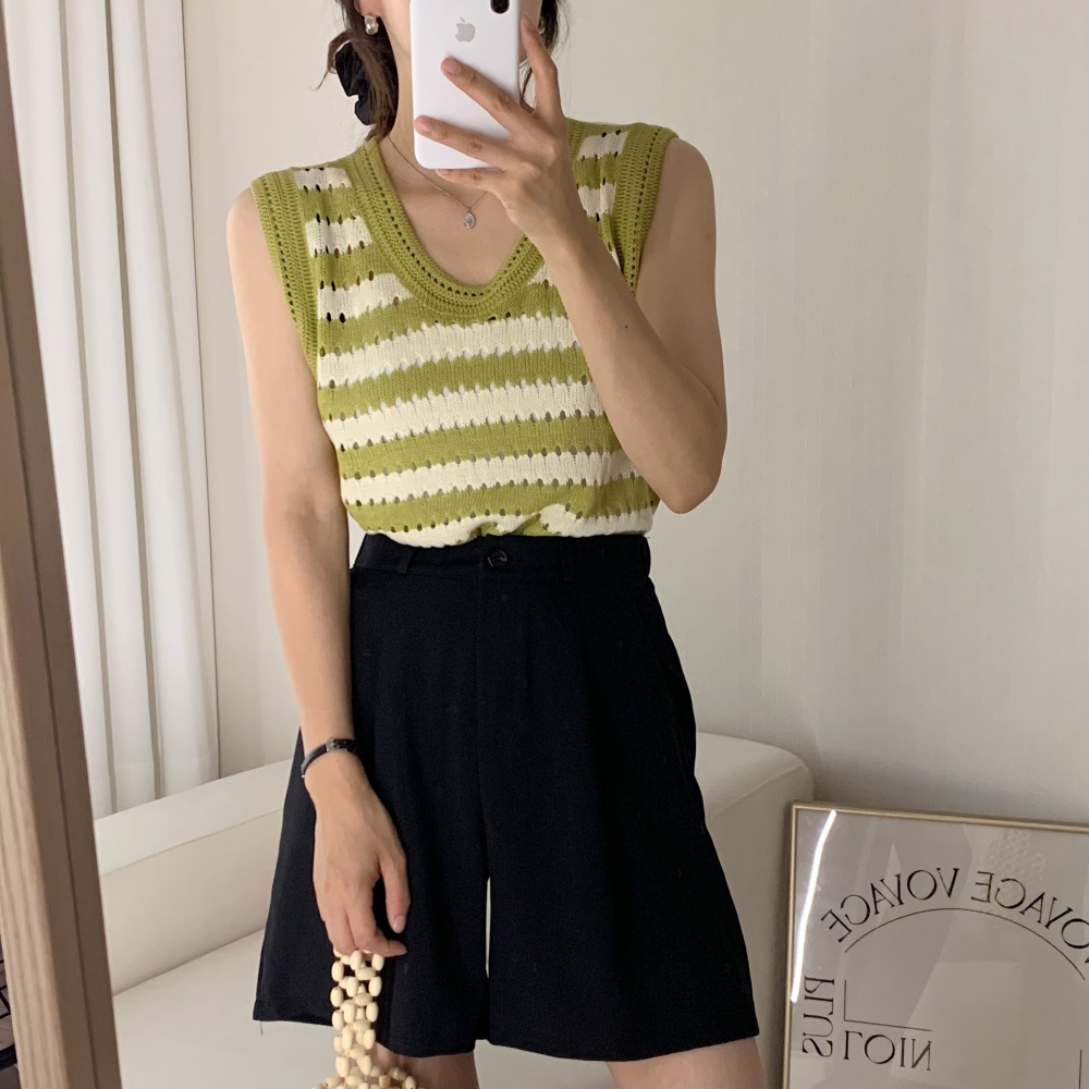 Stripe hollow summer vest knitted Korean style tops