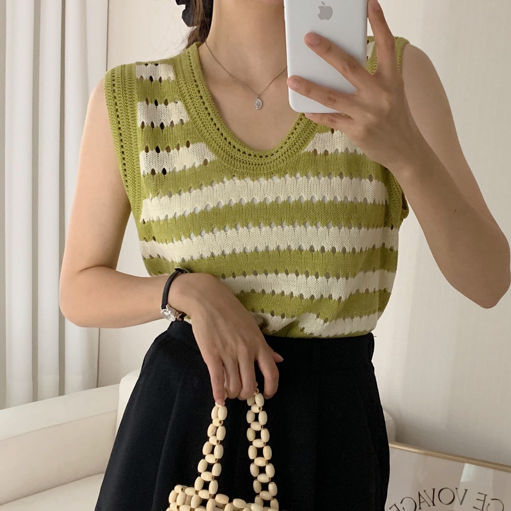 Stripe hollow summer vest knitted Korean style tops