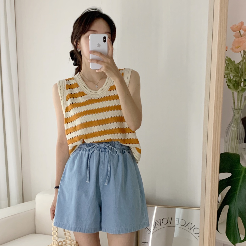 Stripe hollow summer vest knitted Korean style tops