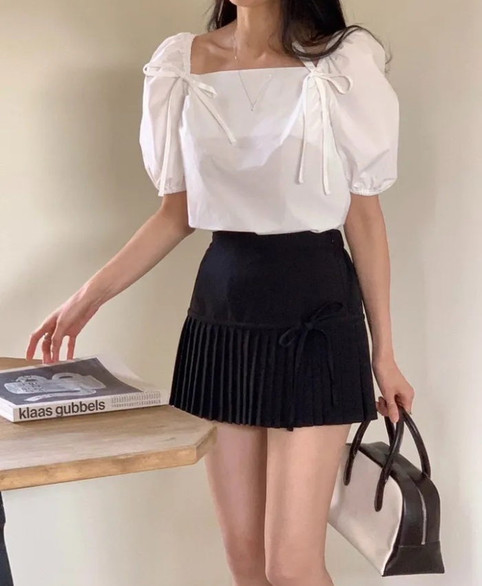 Square collar Korean style fashion tops bow sweet Casual shirt