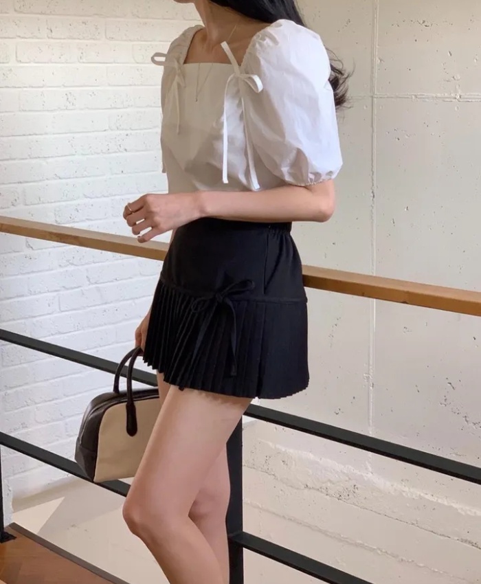 Square collar Korean style fashion tops bow sweet Casual shirt