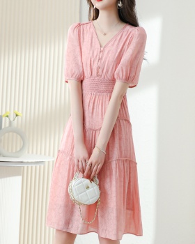 Pink France style long summer Casual temperament dress