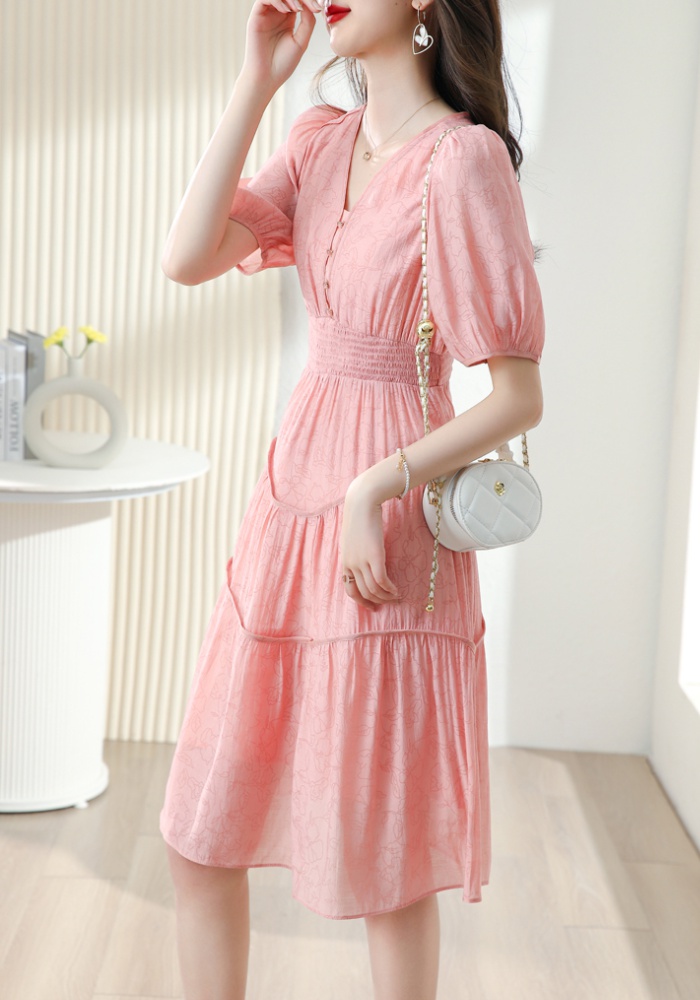 Pink France style long summer Casual temperament dress