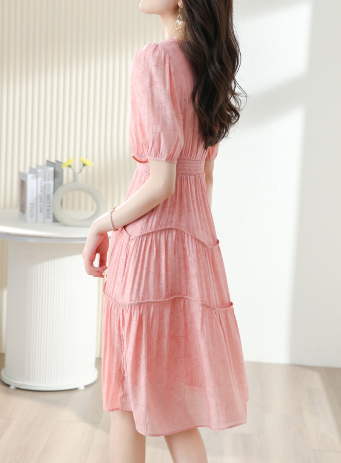 Pink France style long summer Casual temperament dress