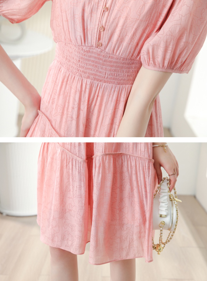 Pink France style long summer Casual temperament dress