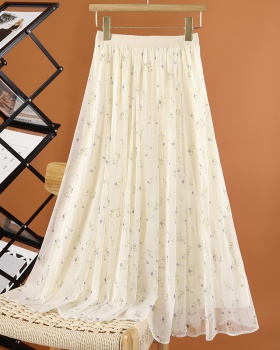 Gauze floral summer big skirt high waist printing skirt