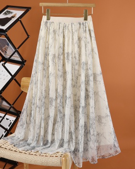 Drape gauze floral fat A-line printing skirt for women