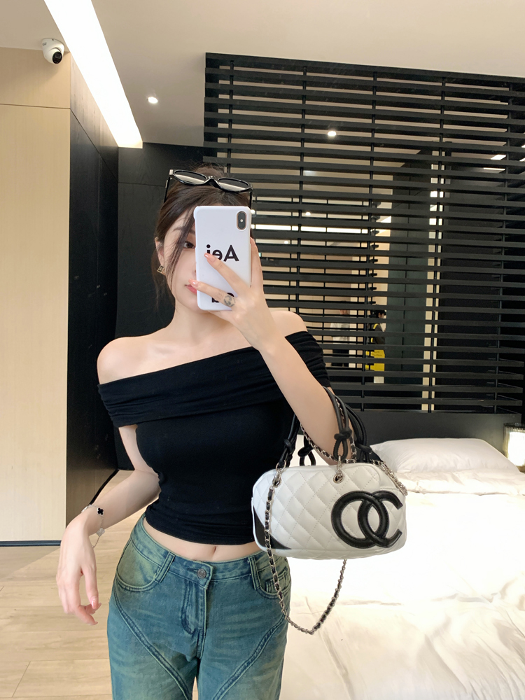 Summer short niche tops slim flat shoulder T-shirt for women