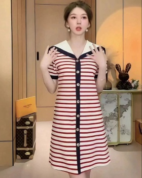 Navy collar Western style slim show young summer dress for women