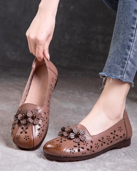 Cozy first layer cowhide low hollow shoes for women