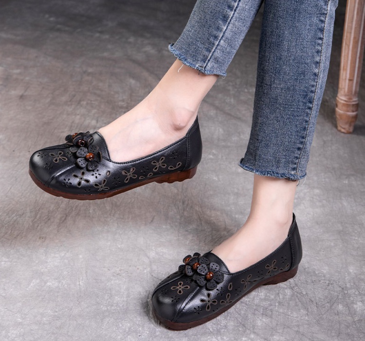 Cozy first layer cowhide low hollow shoes for women