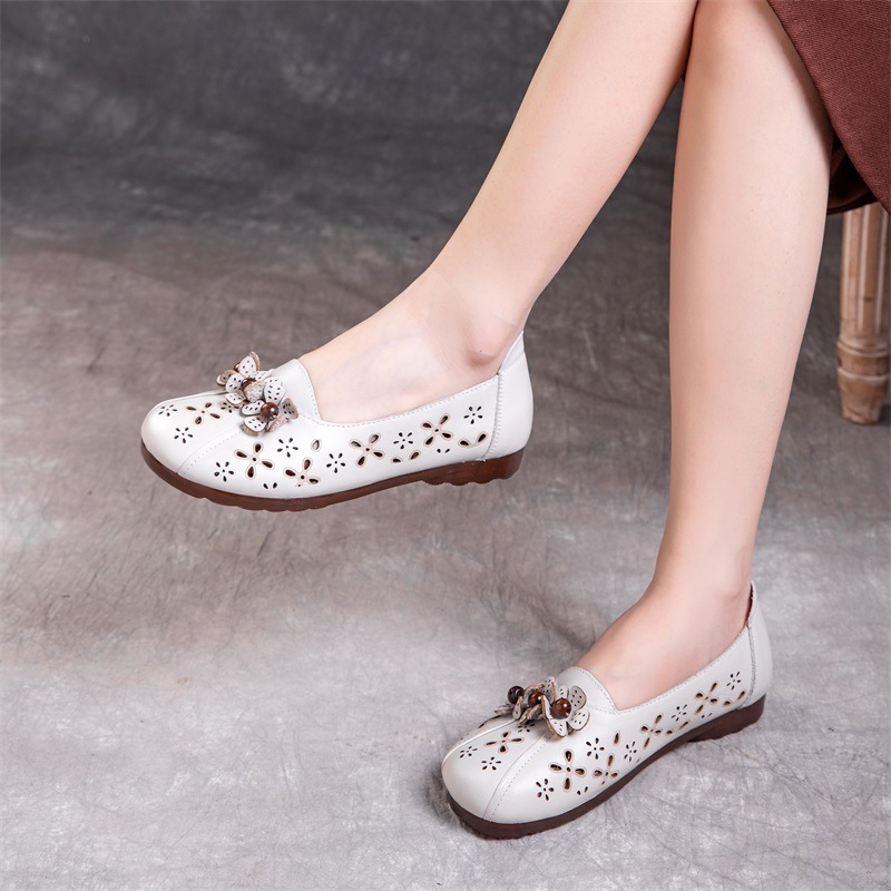 Cozy first layer cowhide low hollow shoes for women