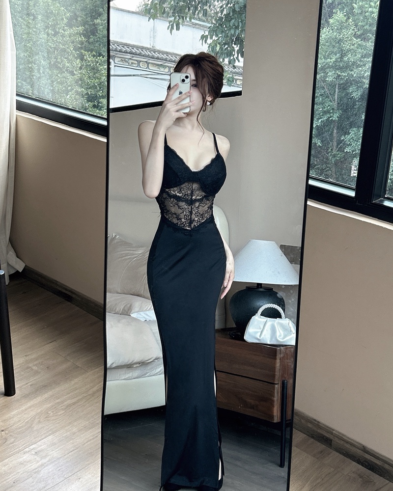 Slim sling long dress sexy retro formal dress