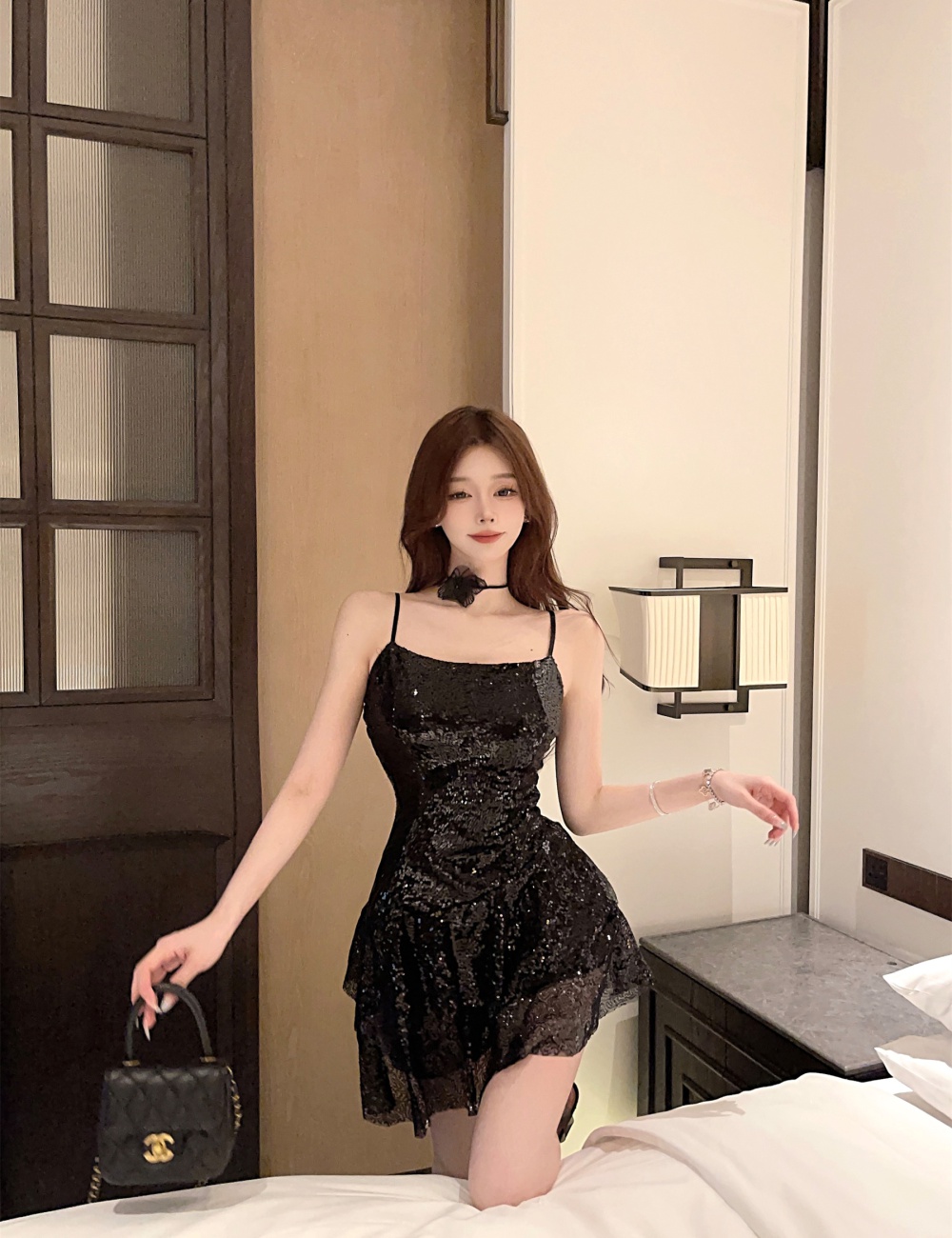 Sexy slim temperament V-neck retro dress for women